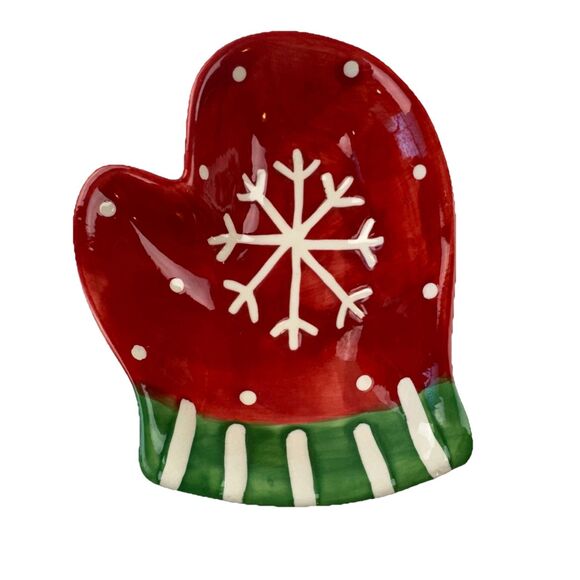 Young’s Heartfelt Kitchen Creations Christmas Mitten Snowflake Dish Ceramic - Picture 1 of 12